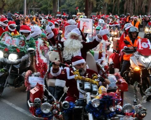 Bikers get into gear to accompany Santa on his rounds in Marbella