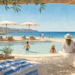Family-friendly beach club pool beside the Marbella coast