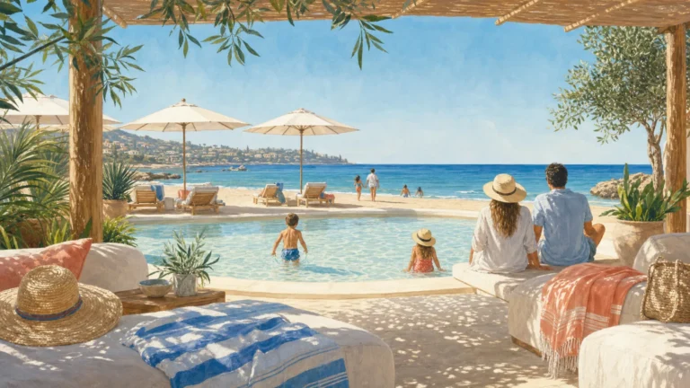 Family-friendly beach club pool beside the Marbella coast