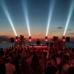 Open-air DJ party on the Marbella coast at sunset in Marbella Daily red and black