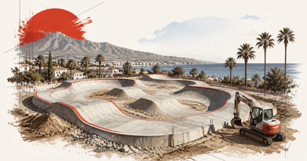 AI-generated illustration for Marbella Daily: La pista de pump track de La Represa alcanza el 40% de ejecución