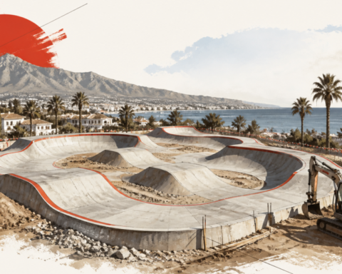 AI-generated illustration of a pump track under construction for Marbella Daily