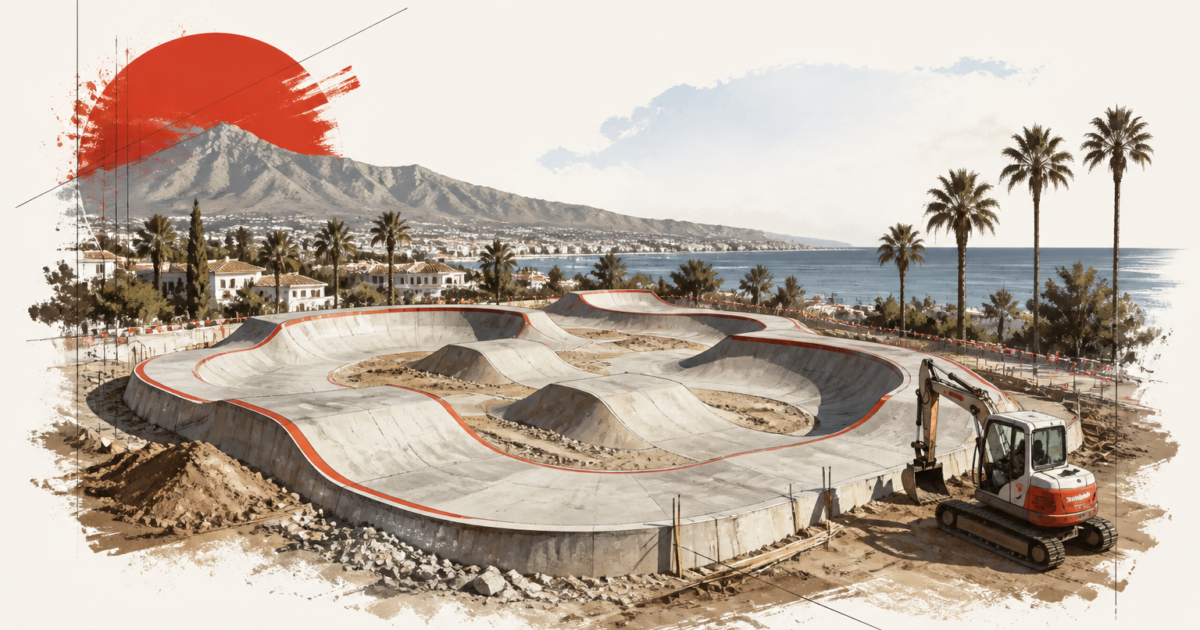 AI-generated illustration of a pump track under construction for Marbella Daily